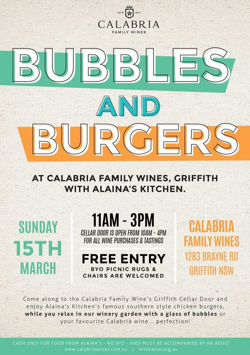 Bubbles &amp; Burgers @ Calabria Family Wines