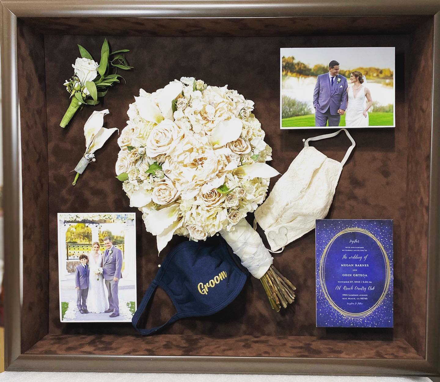 Another virtual wedding memory.  Now that we can gather ...the happy couple will be displaying this keepsake at their reception party!  Party On!
#weddingkeepsake #virtualwedding #preservedflowers #bridalbouquet #floralpreservation