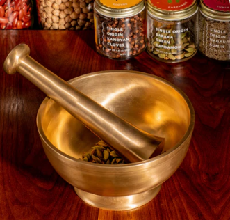 Spices with a mortar and pestle