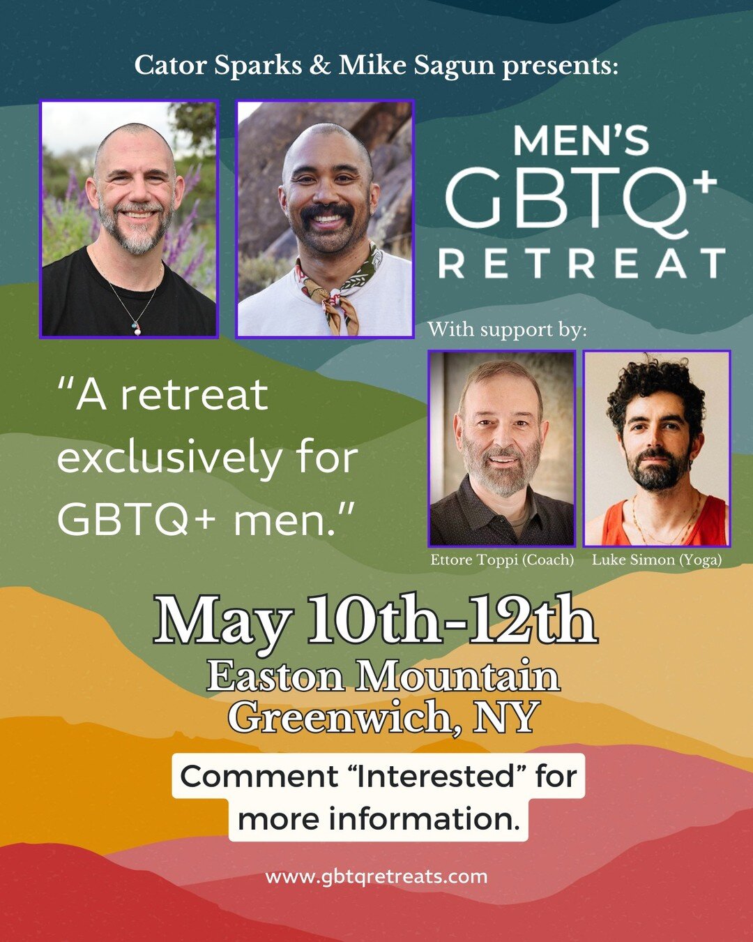 🌈From Emotionally Shutdown to Emotionally Intelligent.🌈

🫂 A retreat exclusively for GBTQ+ men!

Our somatic (body-based) approach to wellness helps GBTQ+ men strengthen their emotional capacity.

&ldquo;The retreats Cator and Mike hold are safe p