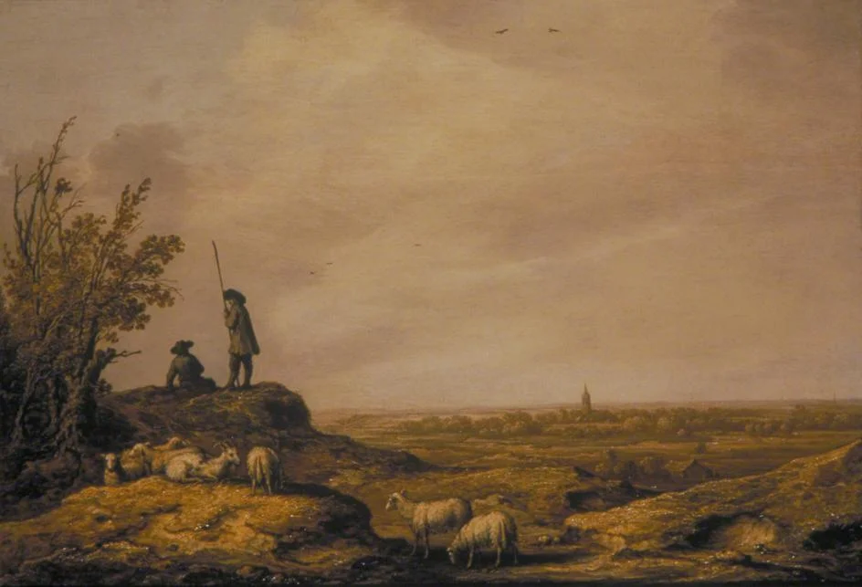 Panoramic Landscape with Shepherds, Sheep and a Town in the Distance, Aelbert Jacobz Cuyp, 1644