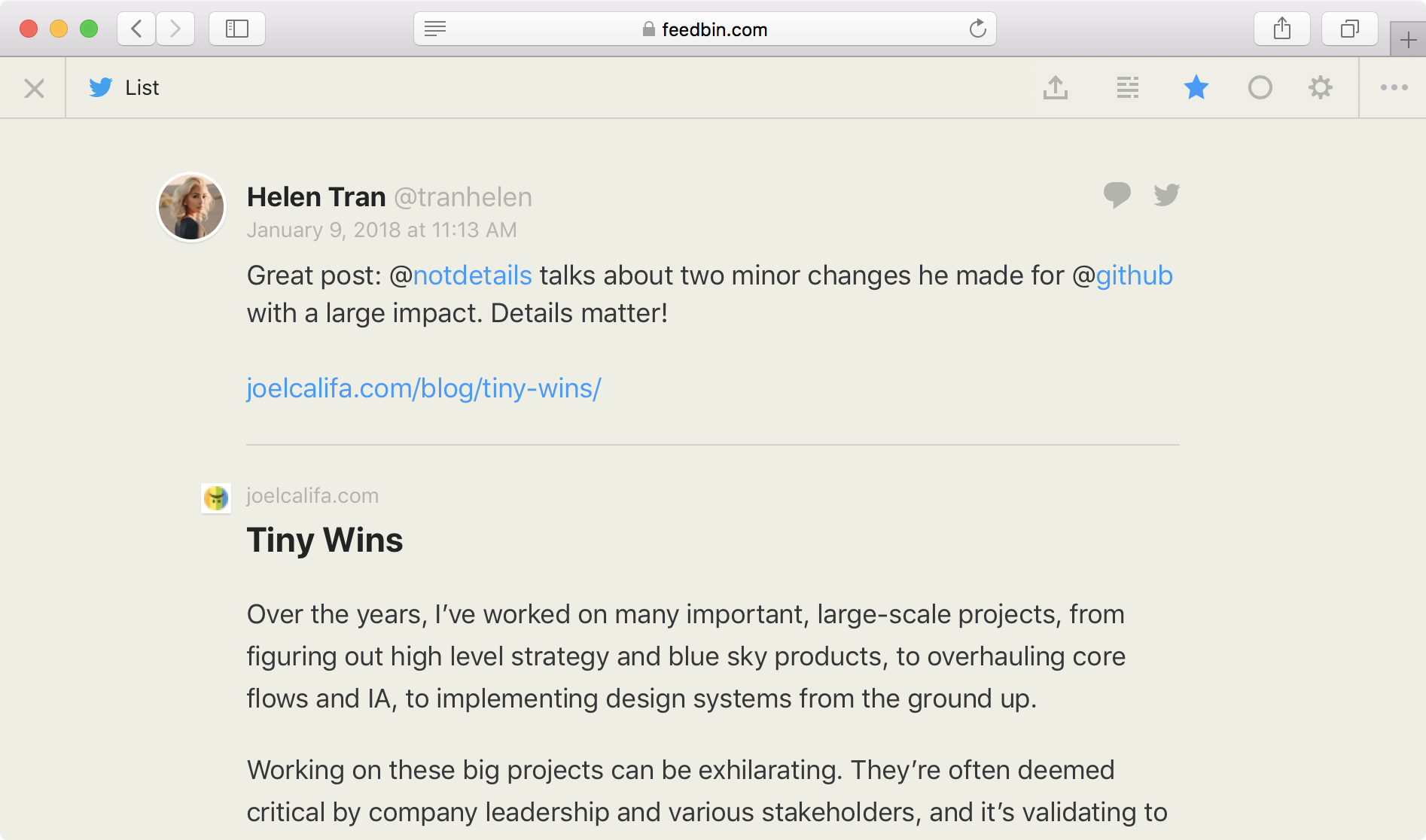Example taken from Feedbin.com