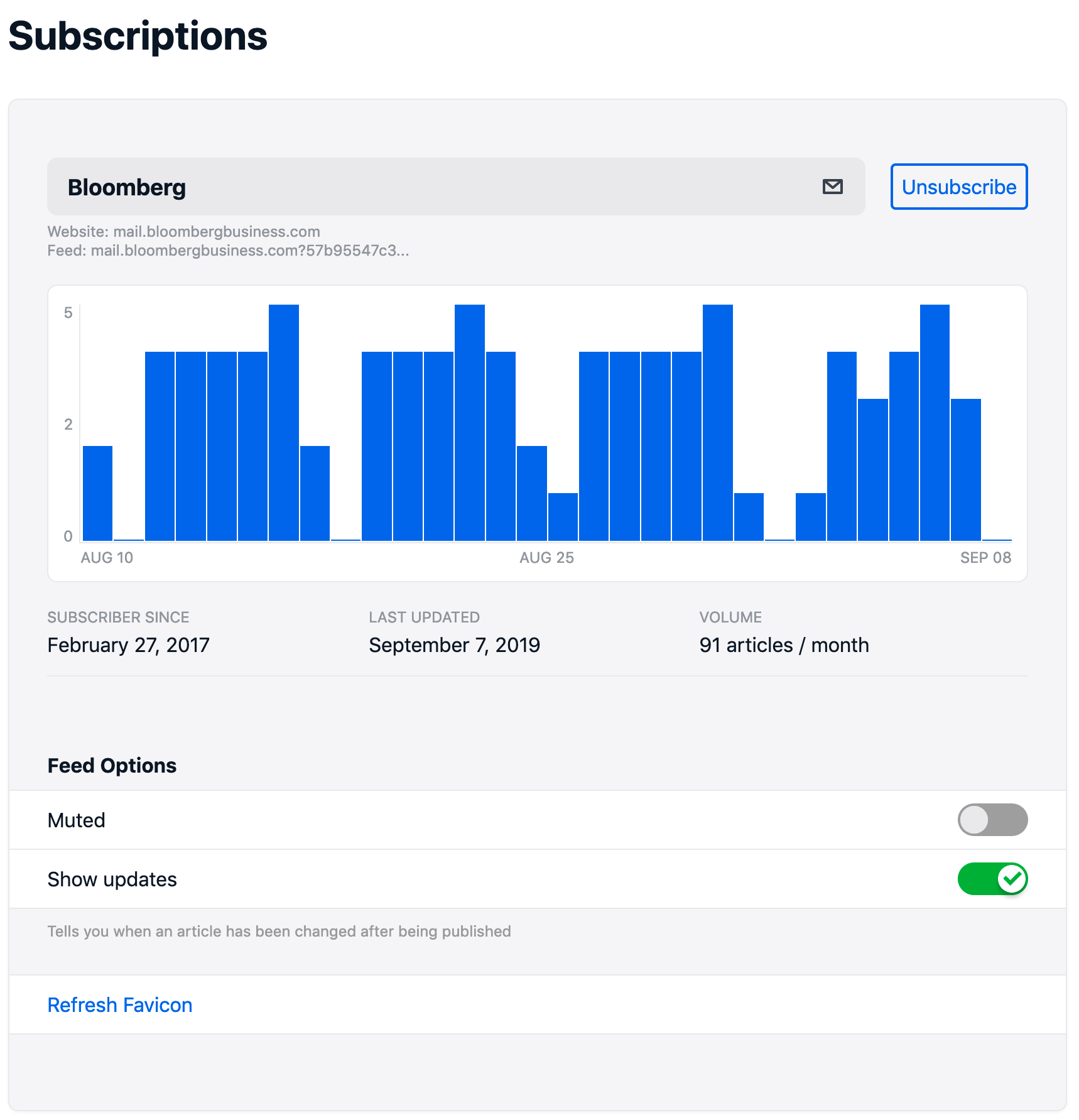 I’m subscribed to the Bloomberg newsletter via Email and get the newsletters in my RSS Feed