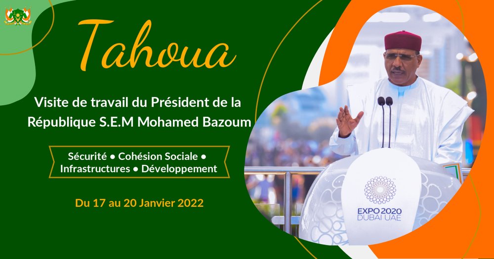 La Région de Tahoua accueillera ce lundi 17 Janvier 2022, le Président de la République S.E.M Mohamed Bazoum, en visite de travail de 3 jours dans la région.