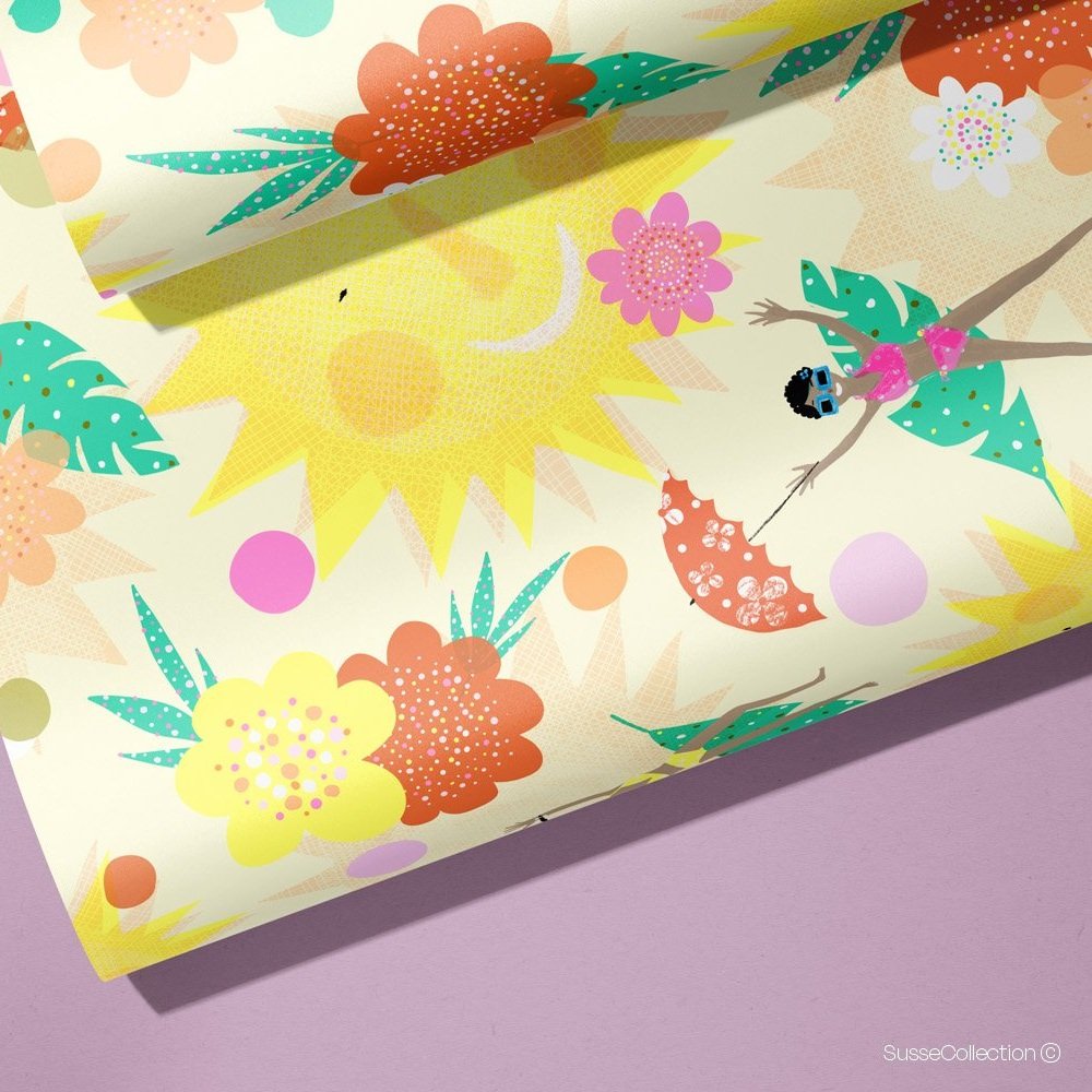 Happy sunny vibes only surface pattern design gift wrap by Susse Linton
