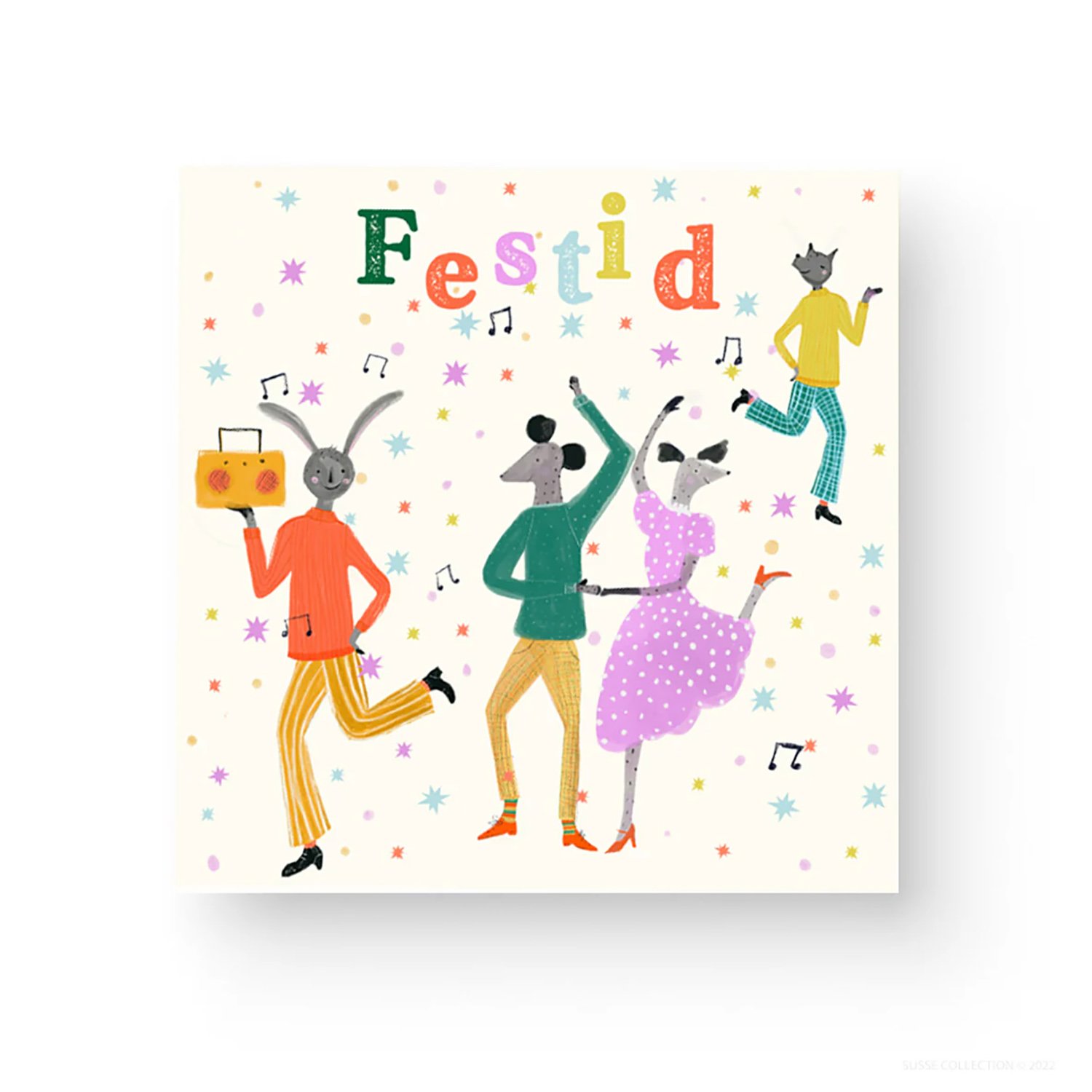 Greeting Card Pack of ten by illustrator Susse Linton for Susse Collection Party invitations in Swedish