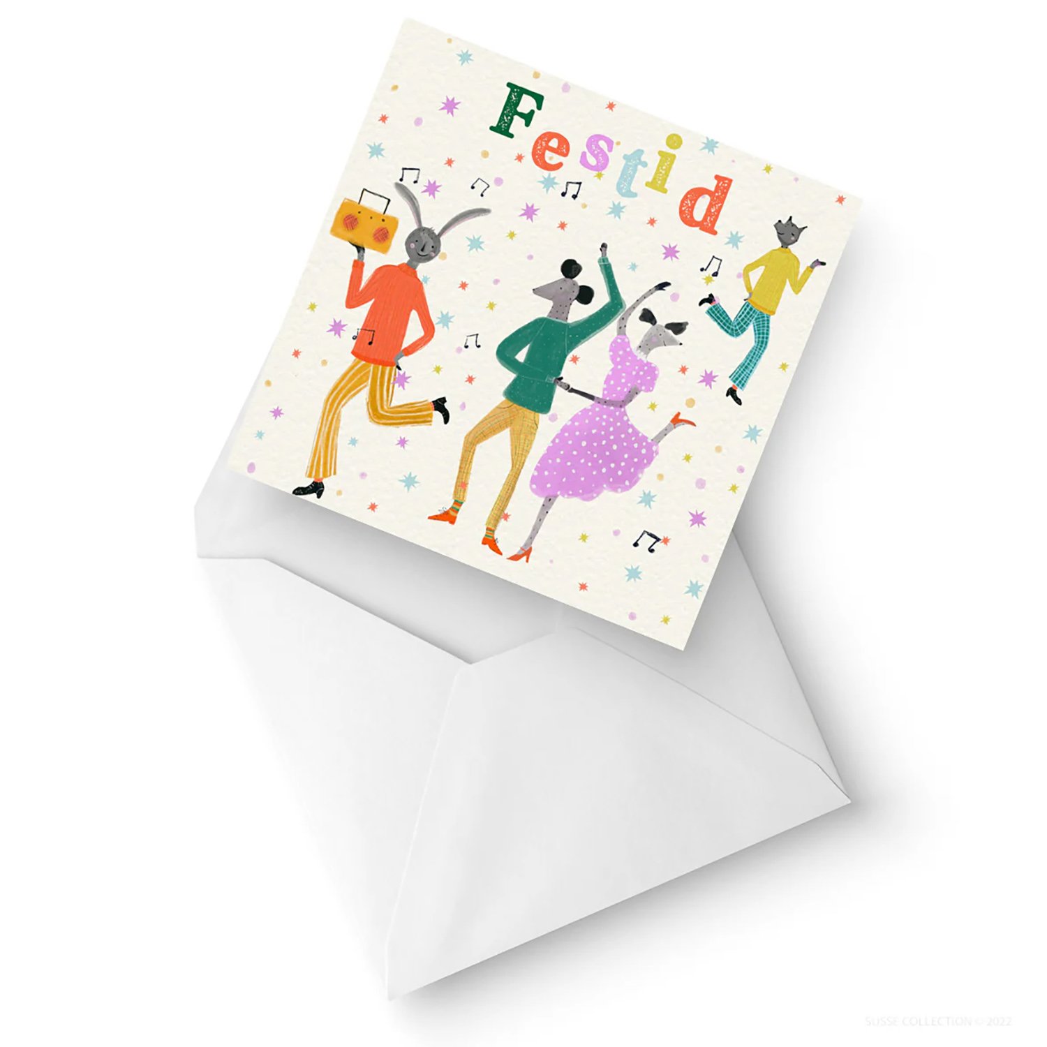 Greeting Card Pack of ten by illustrator Susse Linton for Susse Collection Party invitations in Swedish with envelopes