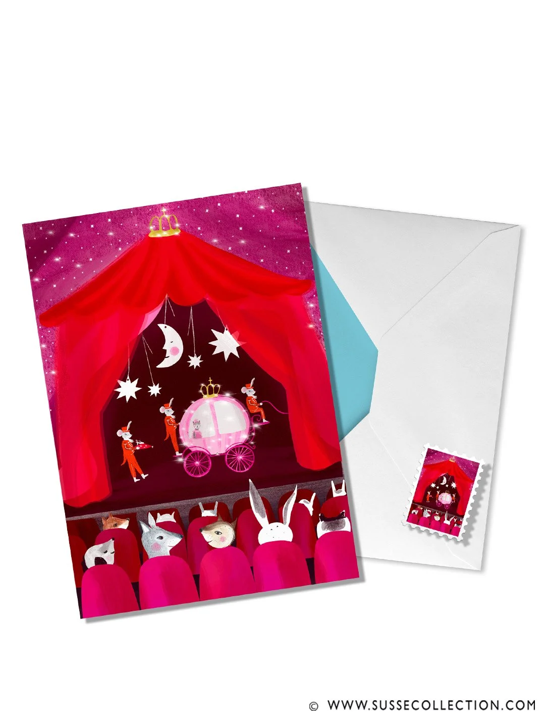 A photograph of an illustration of a Christmas Theatre scene on a greeting card