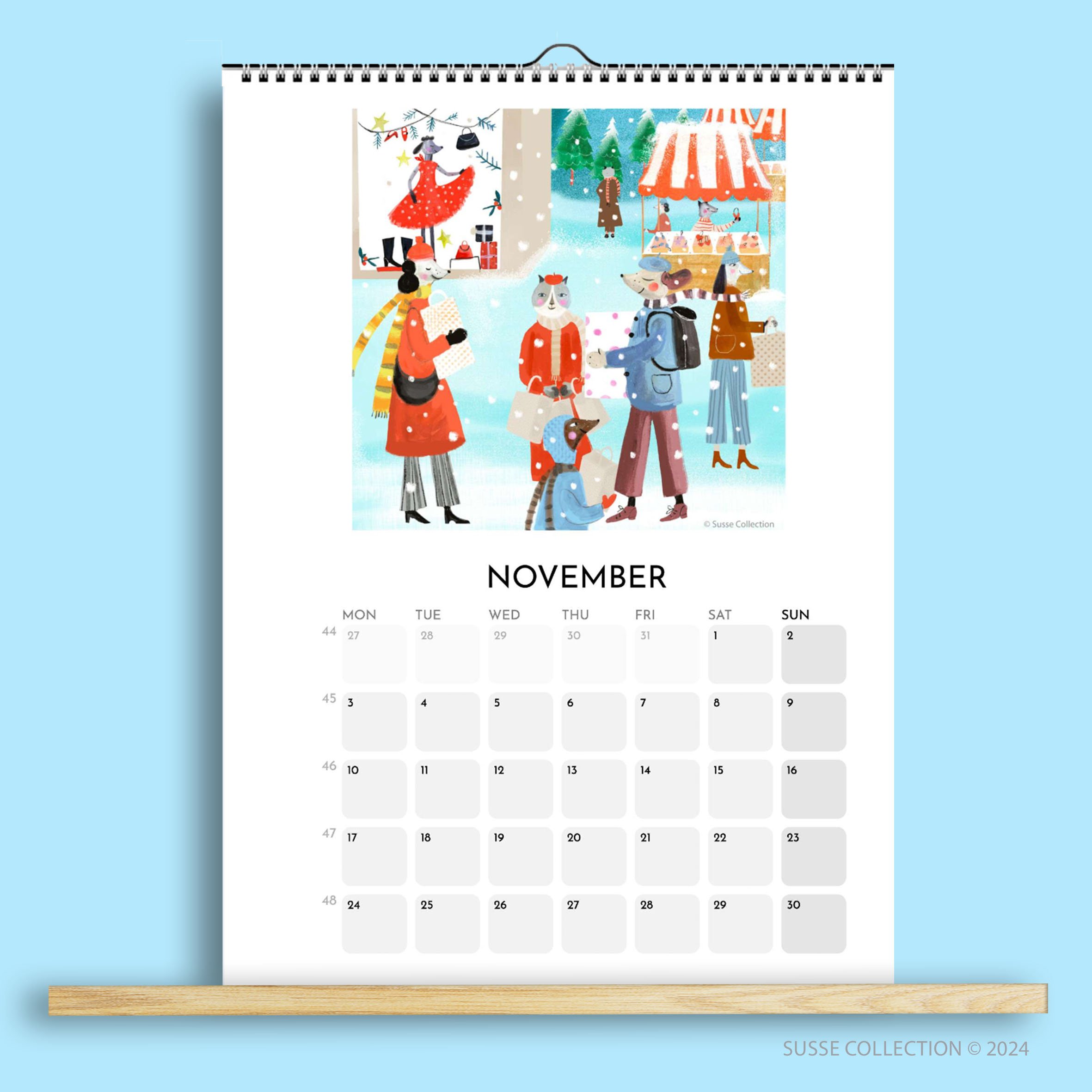 Wall Calendar A3 2025 November page illustrated by Susse Linton