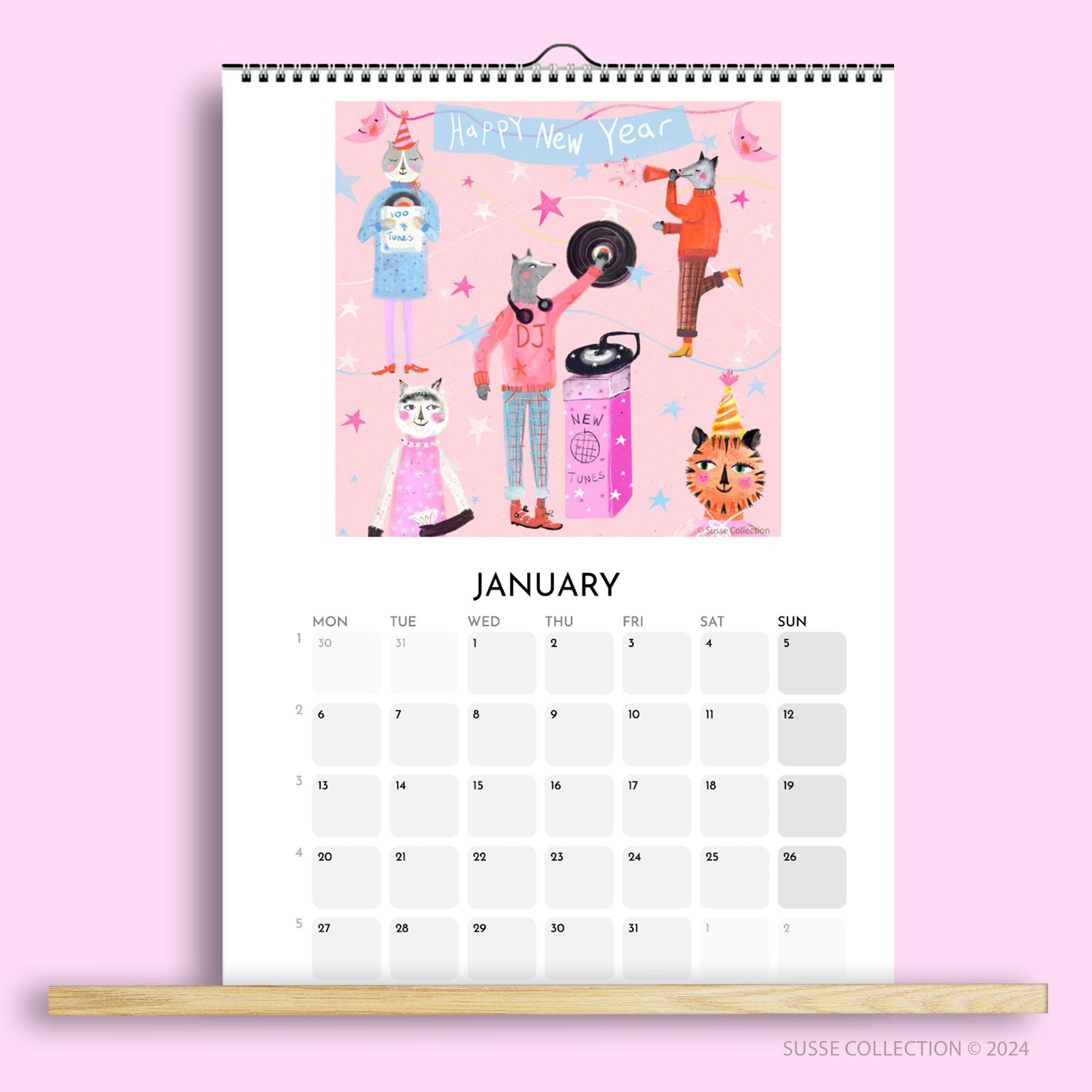 Wall Calendar A3 2025 January Page illustrated by Susse Linton