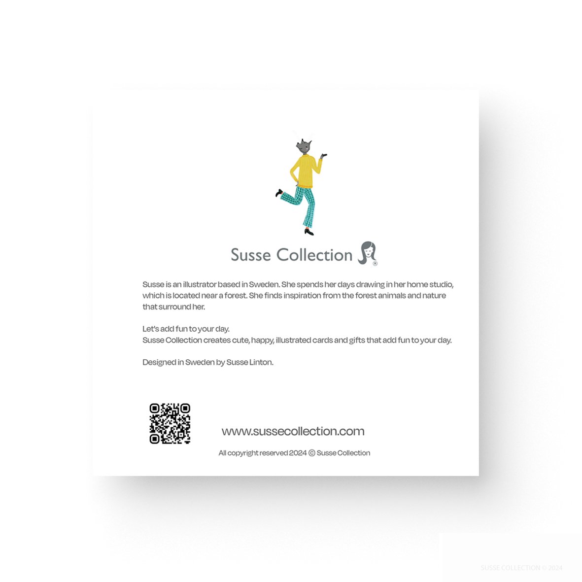 Greeting Card Pack of ten by illustrator Susse Linton for Susse Collection Party invitations in Swedish back