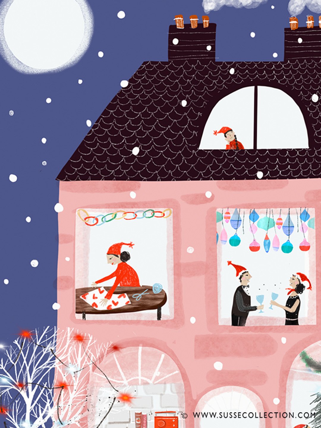 A photograph of an illustration of people getting ready for the night before Christmas detail