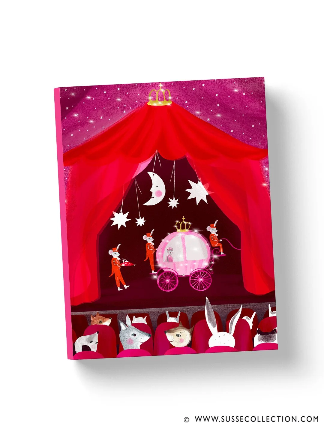 A photograph of an illustration of a Christmas Theatre scene on a book cover