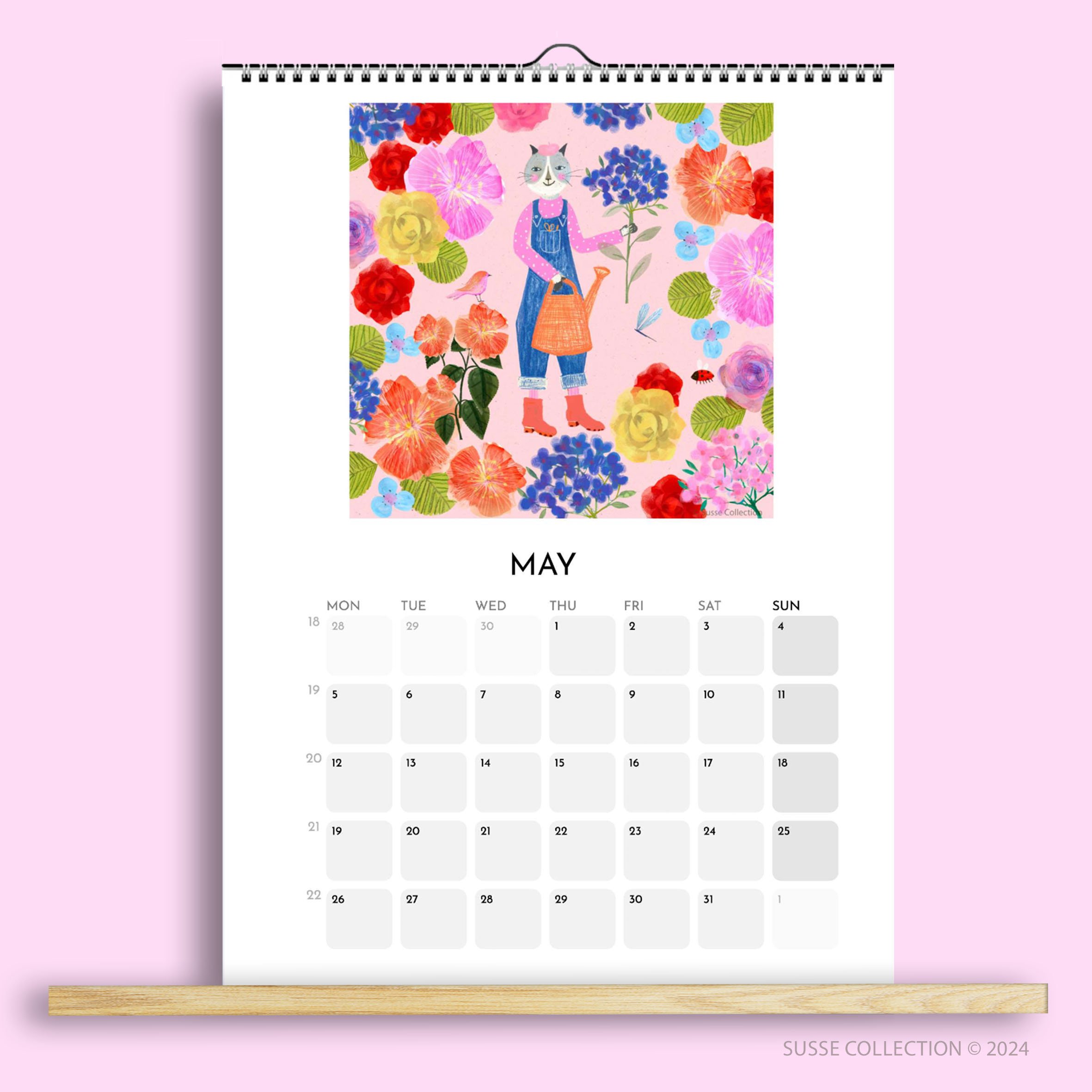 Wall Calendar A3 2025 Cover May page illustrated by Susse Linton