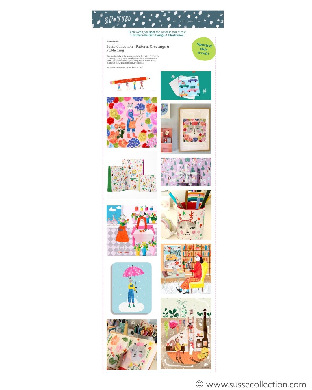 A photo collage from the Spotted Design Blog featuring Illustrator Susse Linton