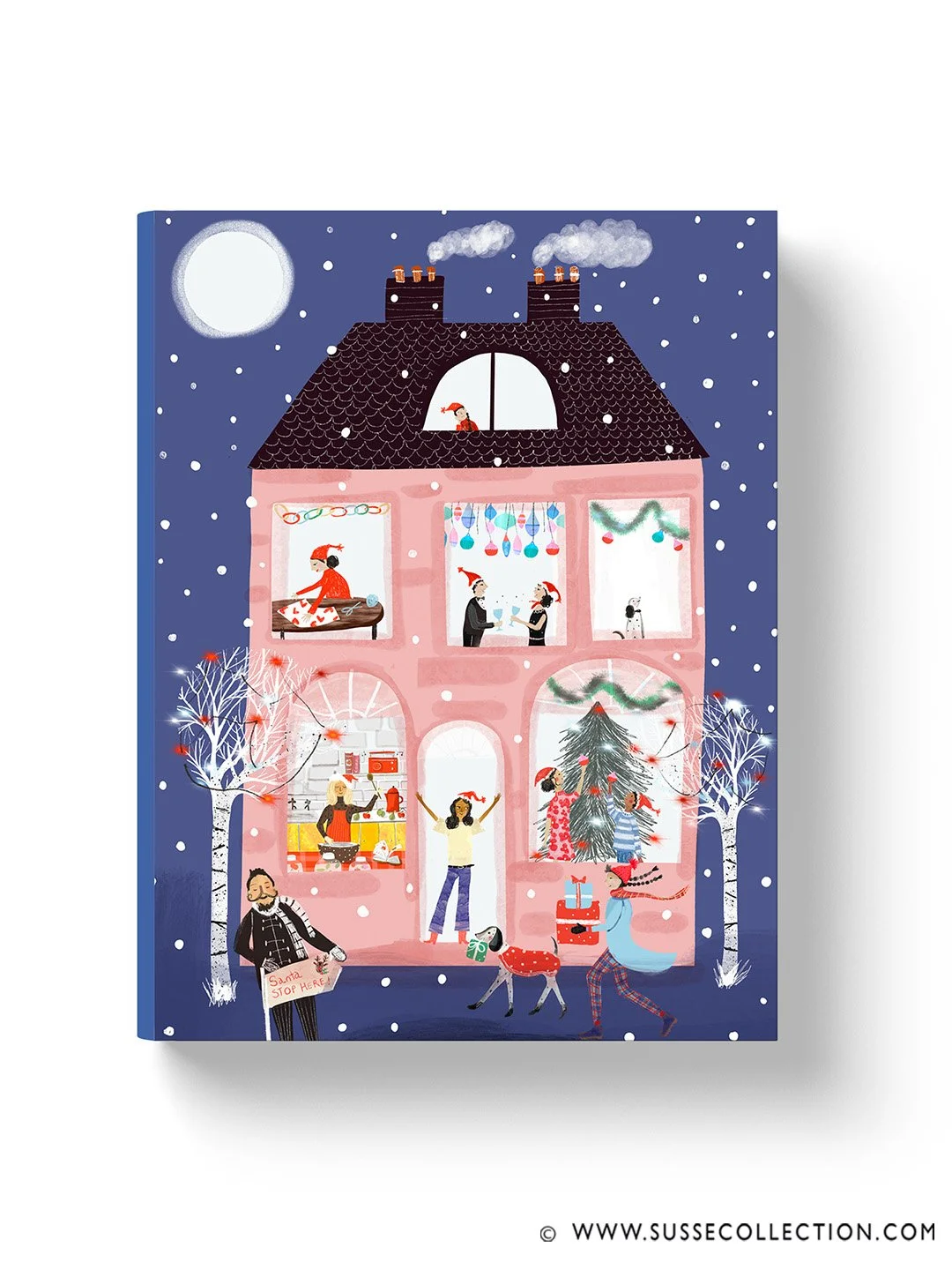 A photograph of an illustration of people getting ready for the night before Christmas book cover