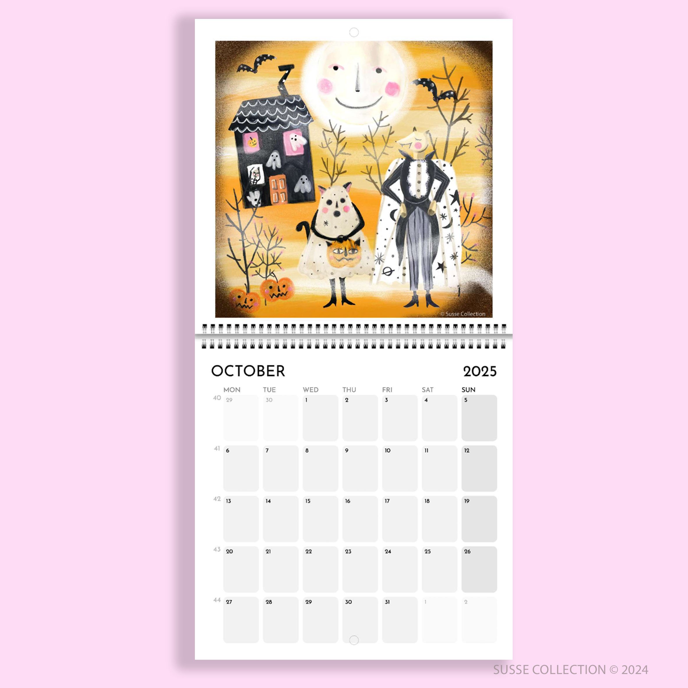 Square Wall Calendar October page by illustrator Susse Linton for Susse Collection.