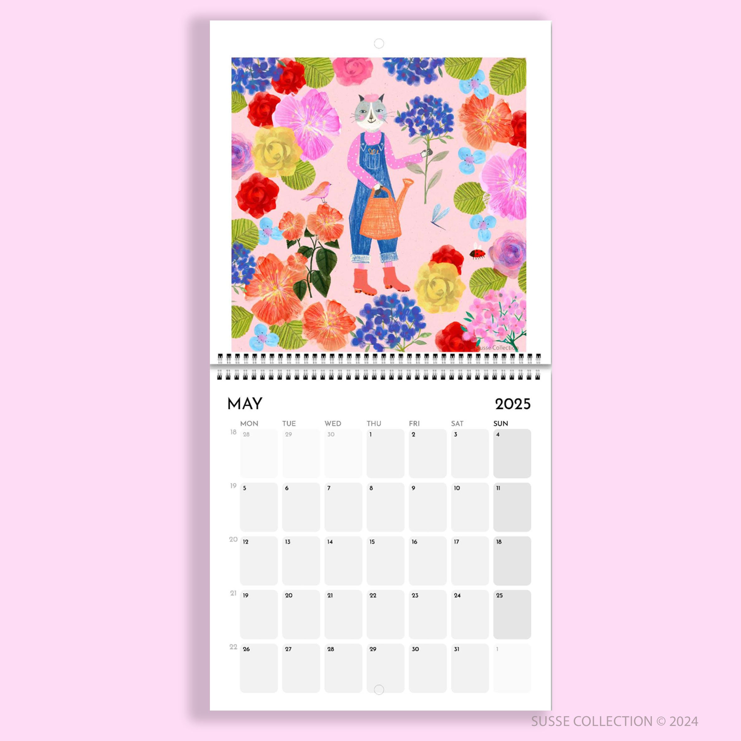 Square Wall Calendar May page by illustrator Susse Linton for Susse Collection.