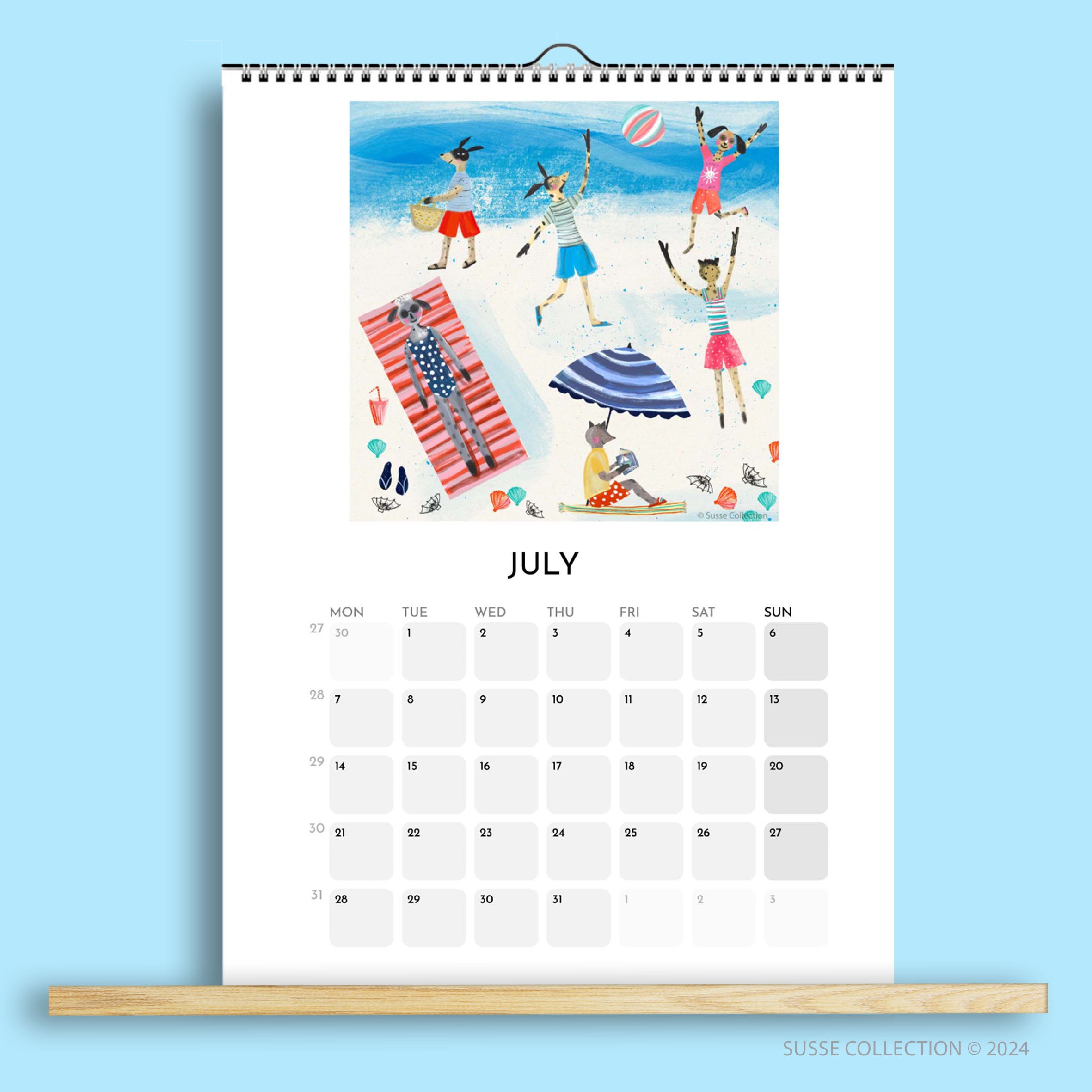 Wall Calendar A3 2025 July page illustrated by Susse Linton