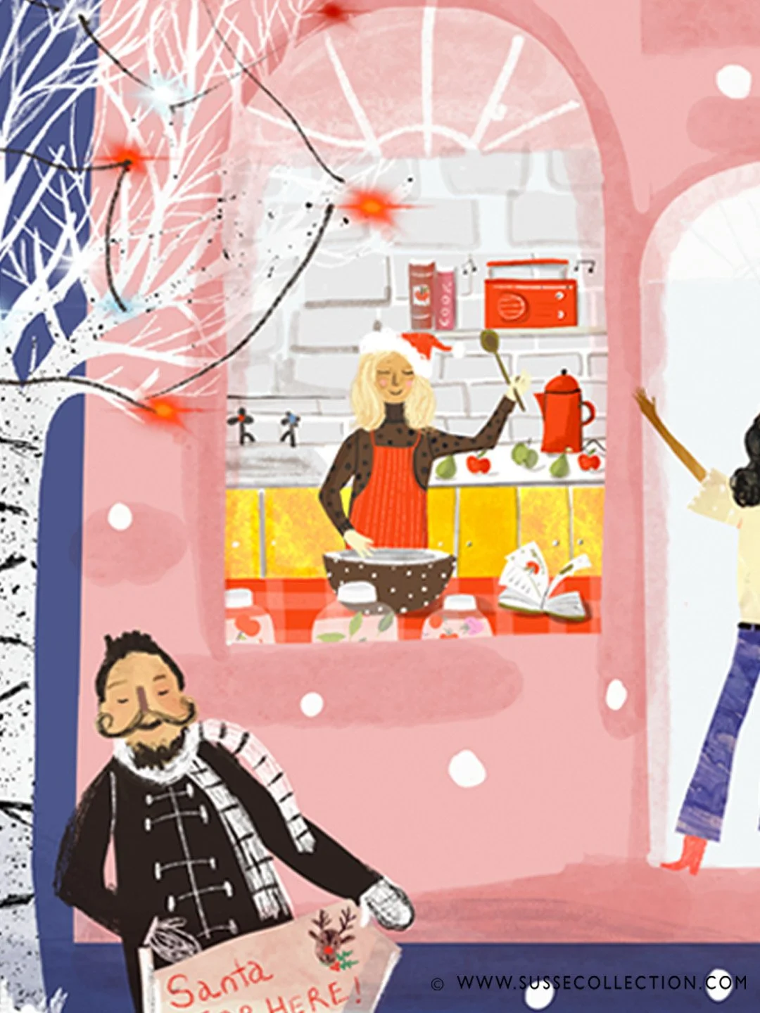 A photograph of an illustration of people getting ready for the night before Christmas detail