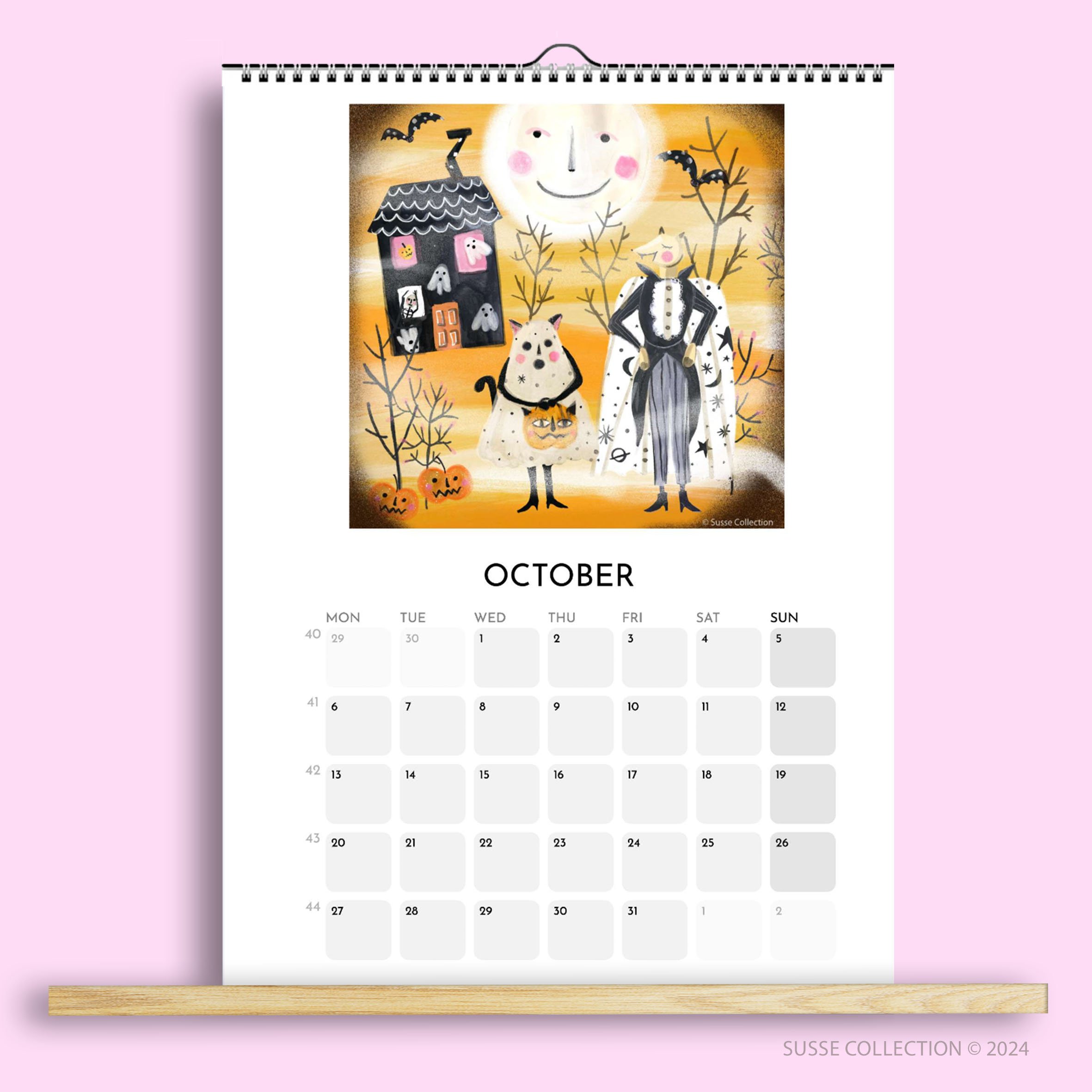 Wall Calendar A3 2025 October page illustrated by Susse Linton