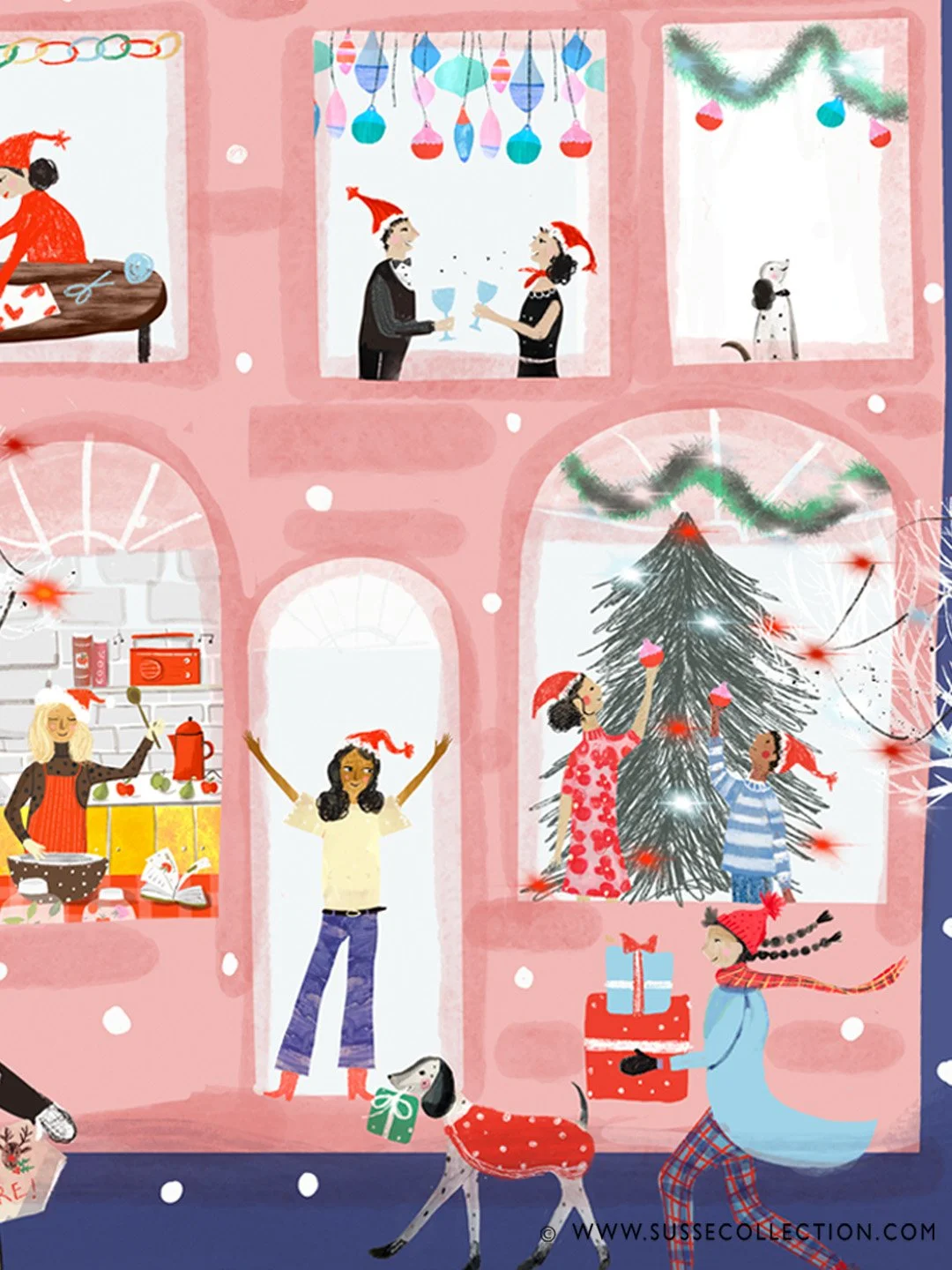 A photograph of an illustration of people getting ready for the night before Christmas detail
