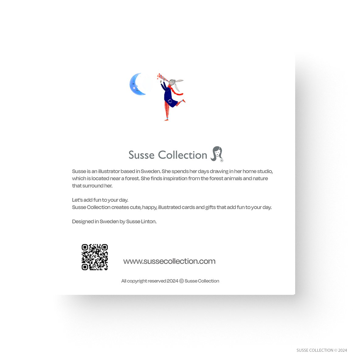 Greeting Card Pack of ten by illustrator Susse Linton for Susse Collection New Year cards back