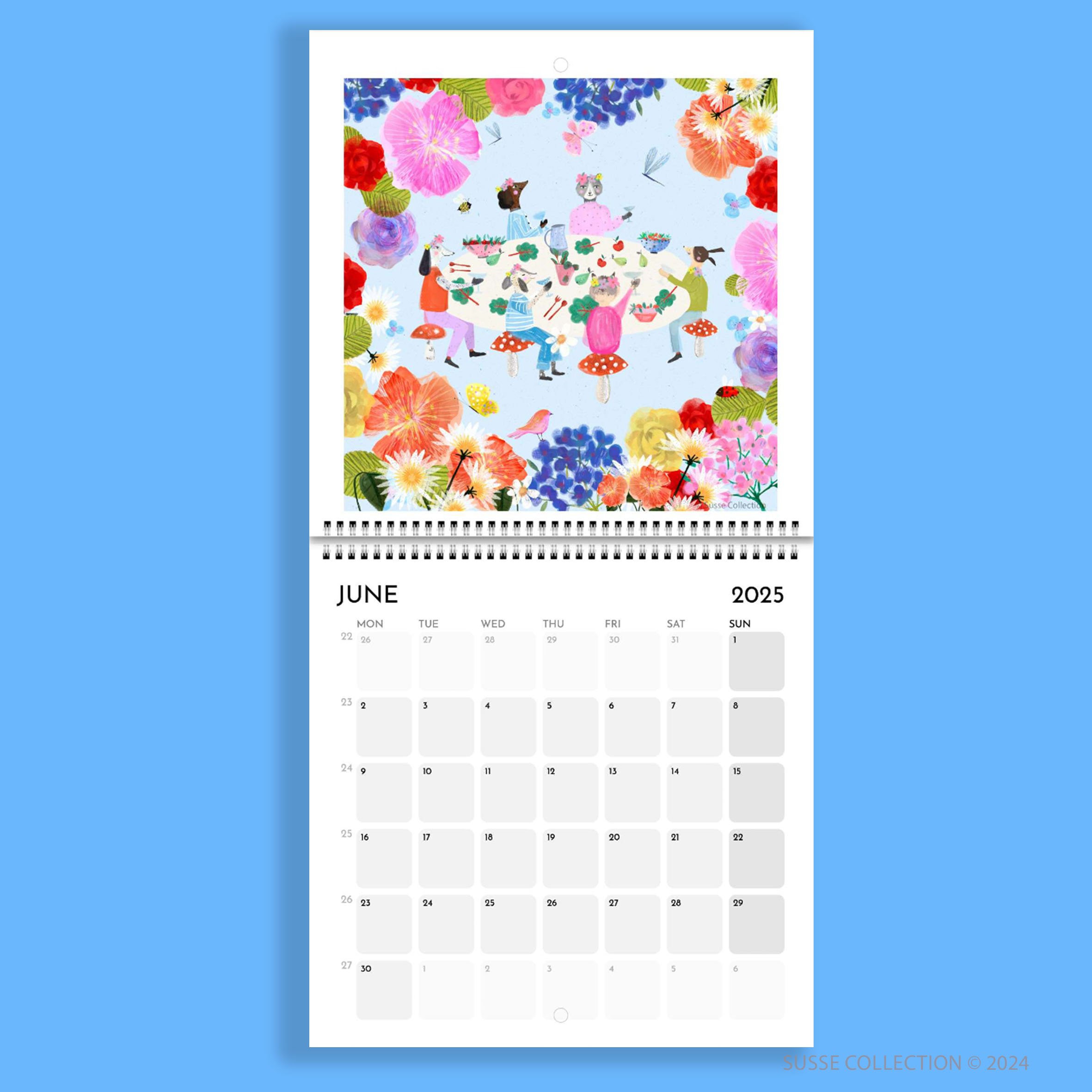 Square Wall Calendar June page by illustrator Susse Linton for Susse Collection.