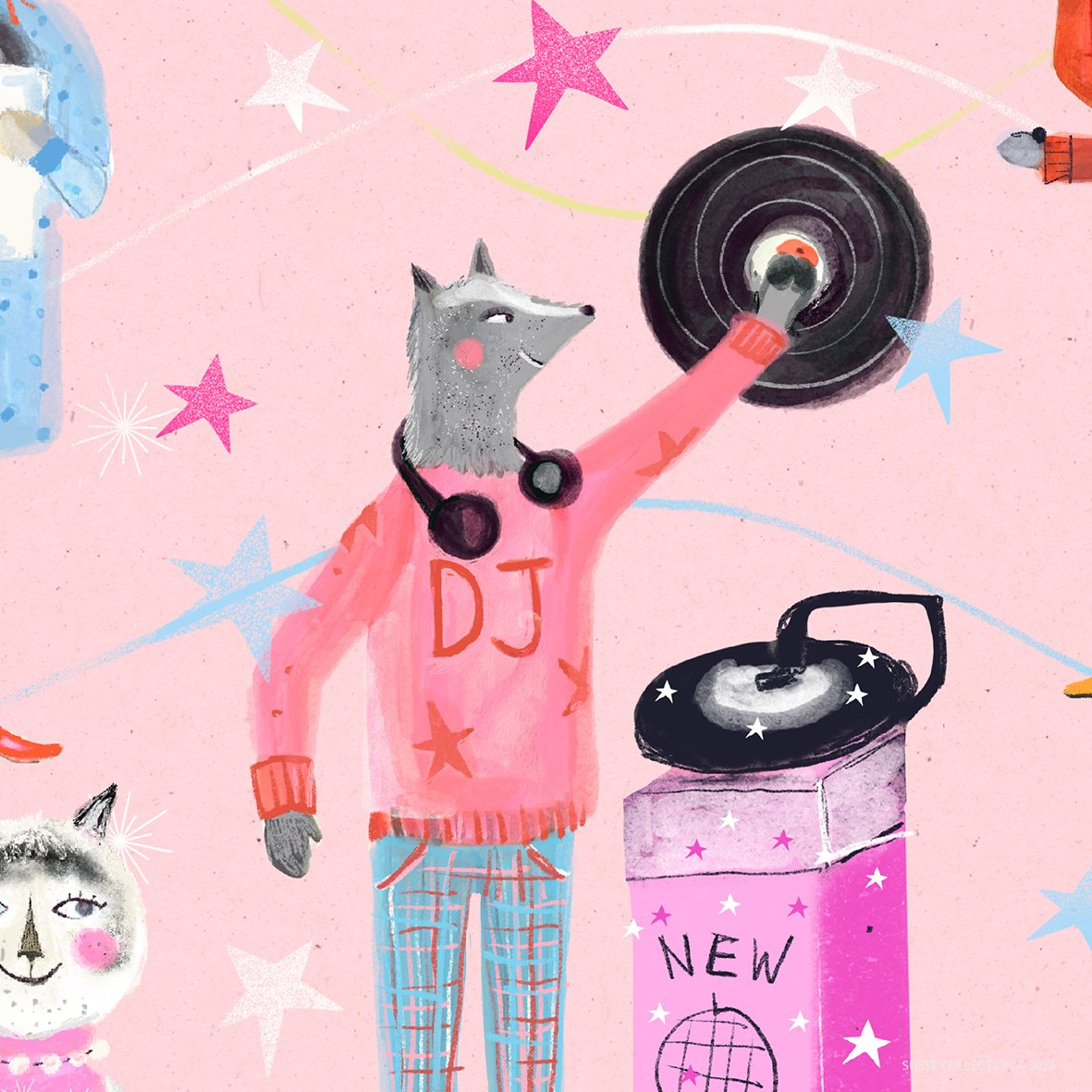 Greeting Card Pack of ten by illustrator Susse Linton for Susse Collection Happy New detail
