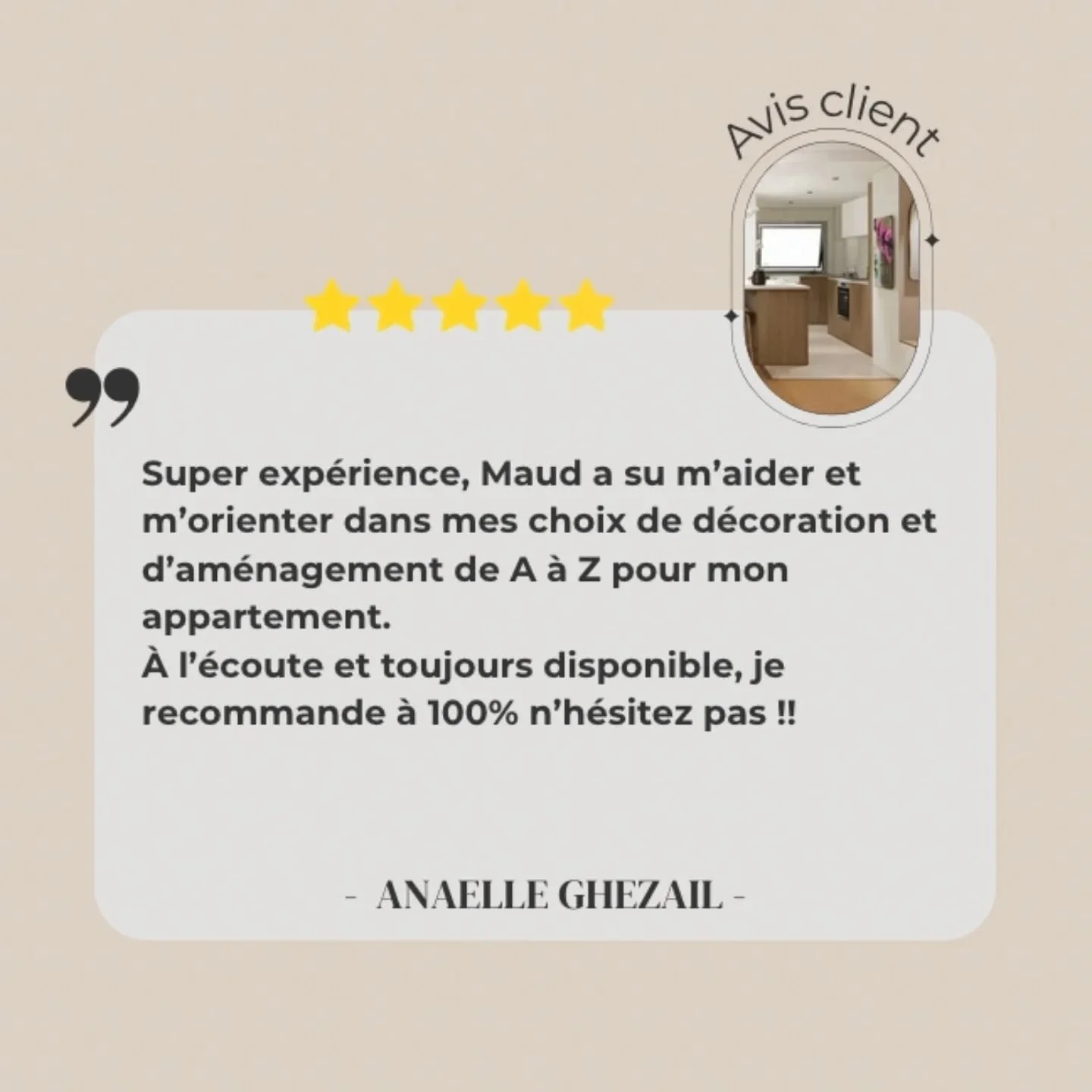 Une cliente heureuse 🥰

Ana&euml;lle et son mari souhaitait r&eacute;nover, am&eacute;nager et d&eacute;corer leur nouvel appartement familial.
Une tr&egrave;s belle rencontre, un appartement moderne, pratique et chaleureux. 
J'ai h&acirc;te de vous