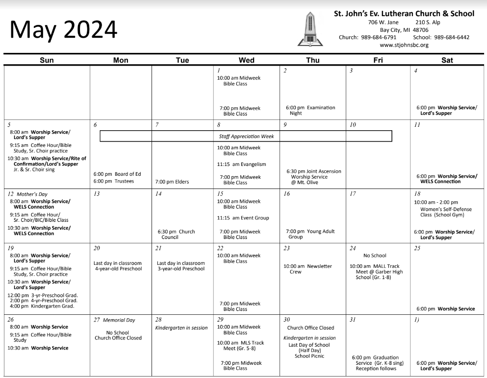 St. John's Church and School Calendar — Saint John's Lutheran Church ...