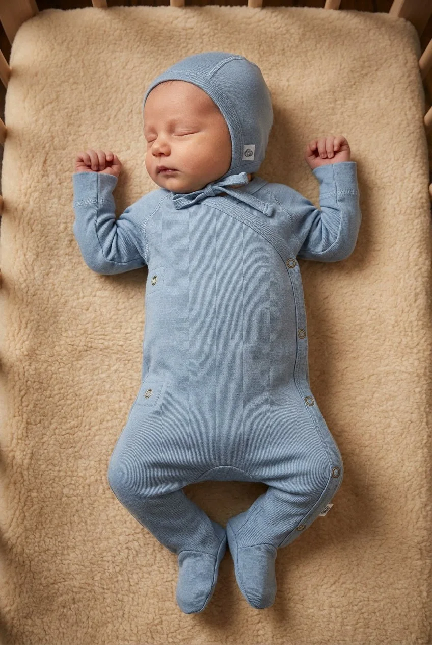 Merino wool playsuit - blue fog