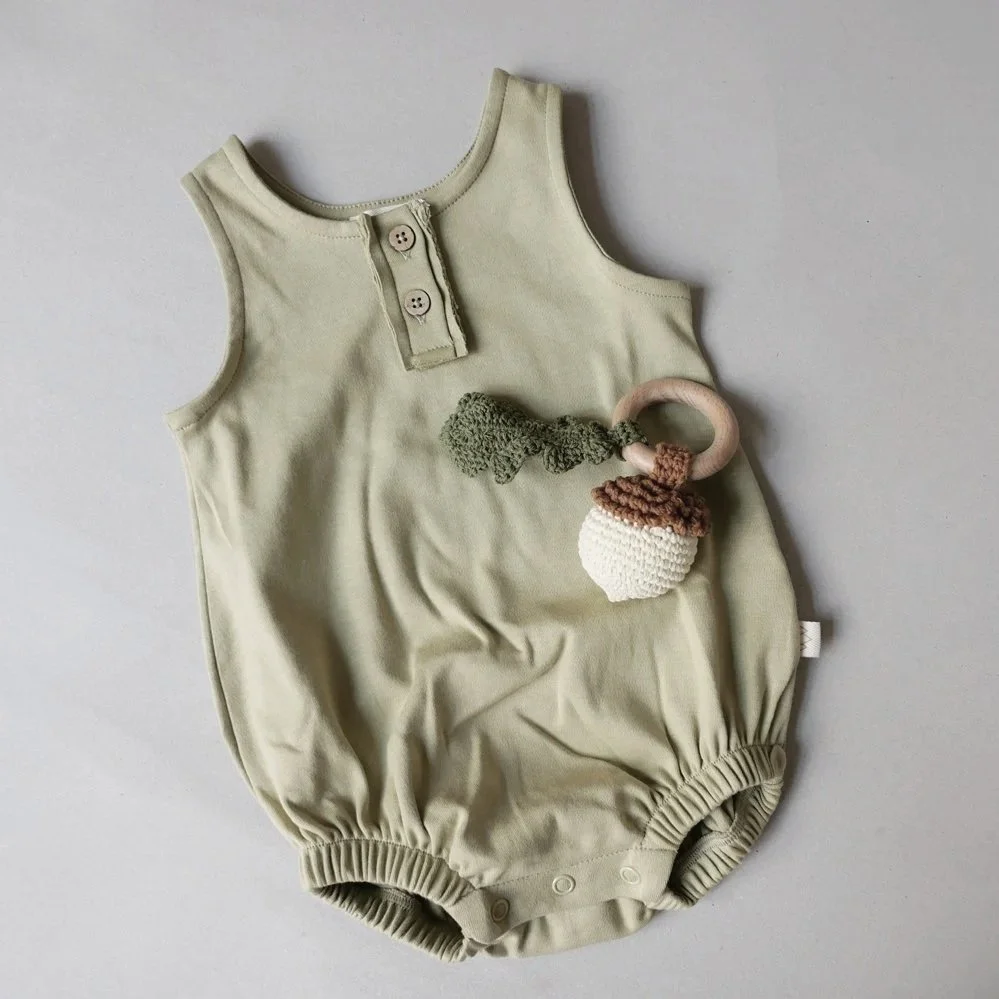 Organic Sleeveless Romper - Khaki
