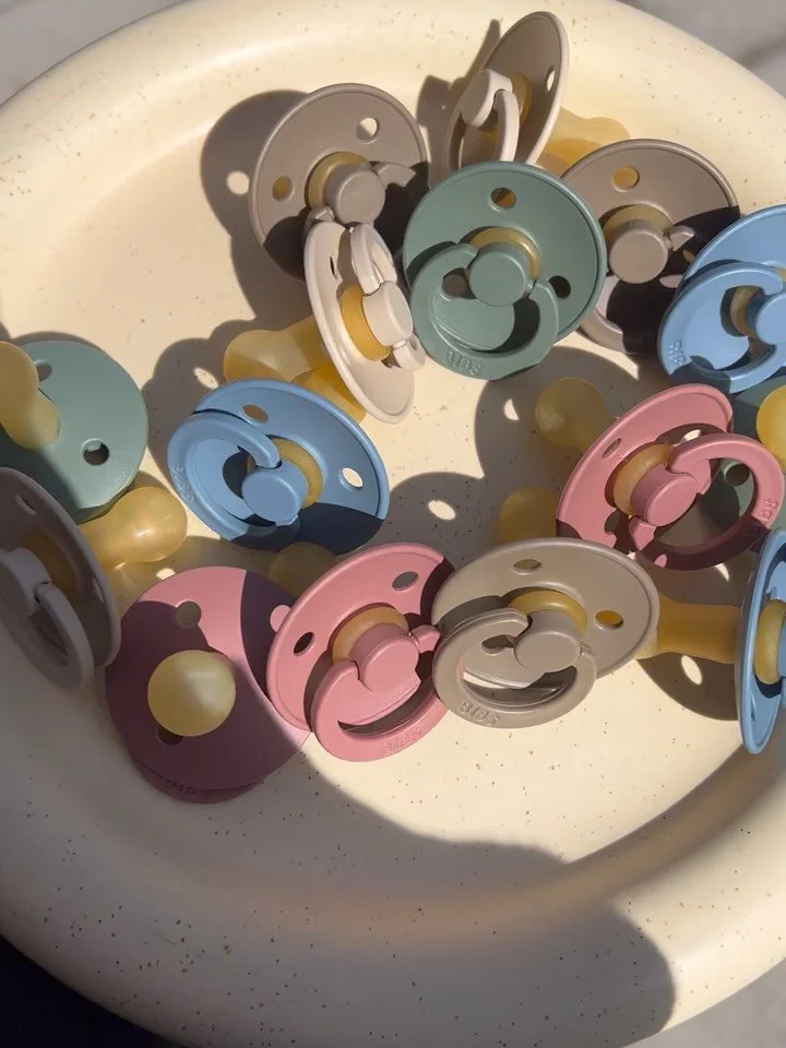BIBS pacifiers are here! We love rubber pacifiers because babies do to! Available in size 1 &amp; 2 🦦 
Online now and in the shop!