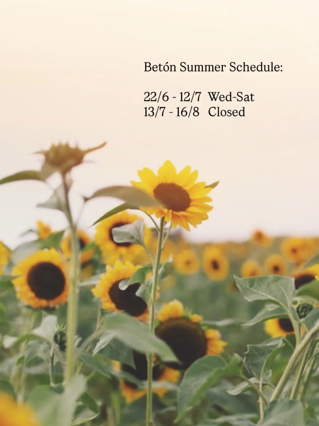 Sommar&ouml;ppet p&aring; Bet&oacute;n: 
22/6 - 12/7 ons-l&ouml;r (kan &auml;ndras men l&auml;gger upp det senaste p&aring; Google)
13/7 - 16/8 St&auml;ngt (alltid &ouml;ppet online)