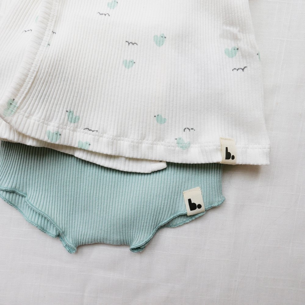 Organic Top & bloomers - Ducks minty