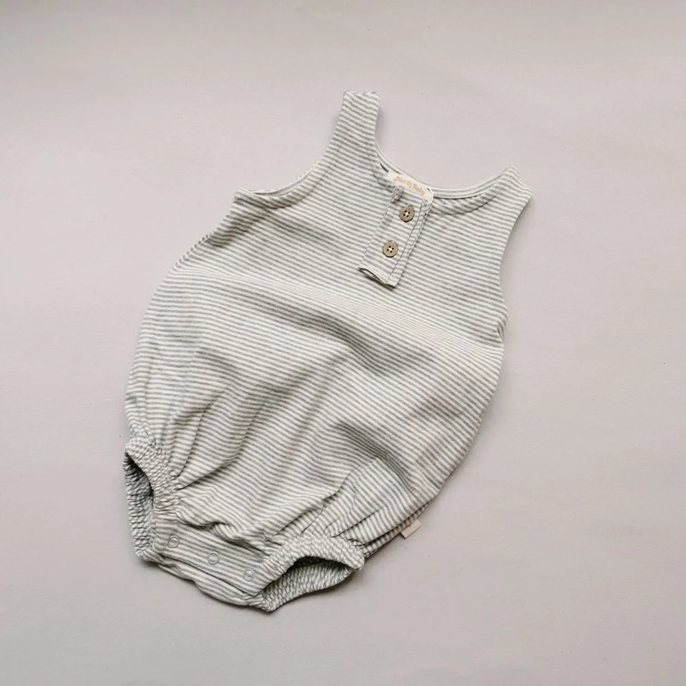 Organic Sleeveless Romper - Grey stripe