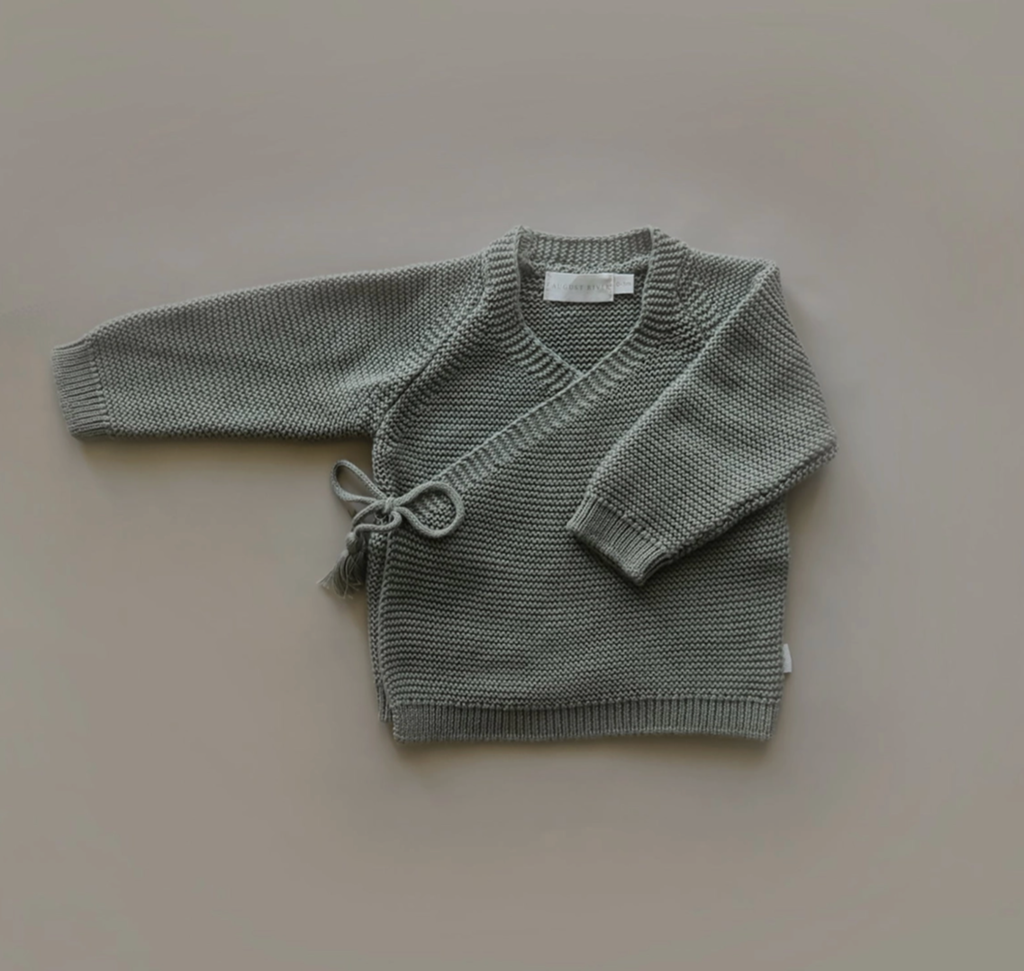 Organic Knit Wrap Top - Olive