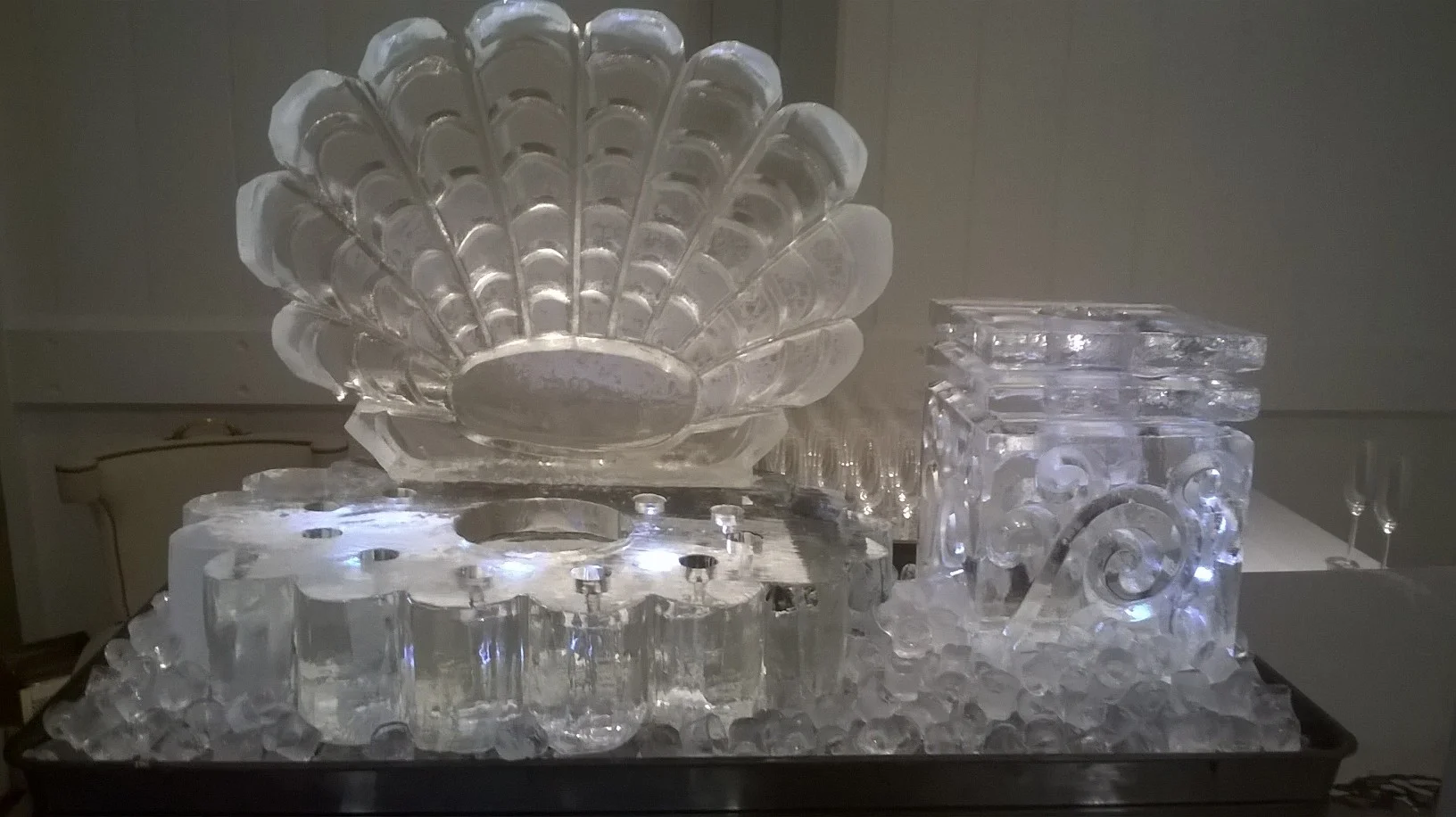 Oyster and Vodka Ice Carving close up Display