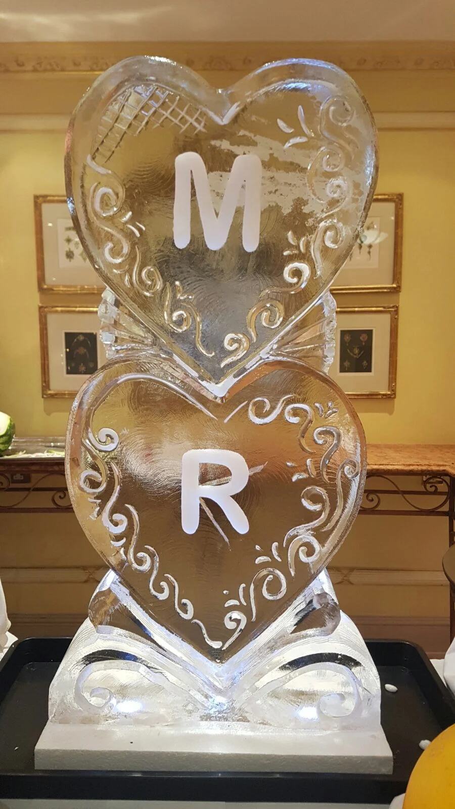 Double Heart Wedding Ice Sculpture