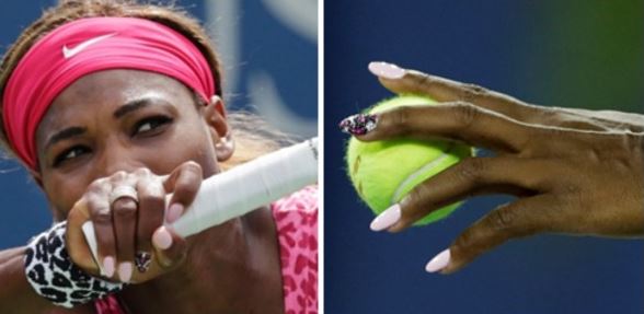 Serena Williams rocking pale pink gel manicure. AP (left) and Getty Images (right)