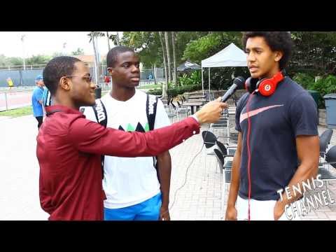 Michael Mmoh (far right) and his close friend as well as doubles partner Francis Tiafoe (middle) speaking to reporter while rocking his red Beats by Dre headphones. Photo by: Tennis Channel