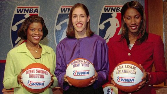 Sheryl Swoopes, Rebecca Lobo, and Lisa Leslie introduce WNBA leaguge. AP Photo/Bill Kostroun