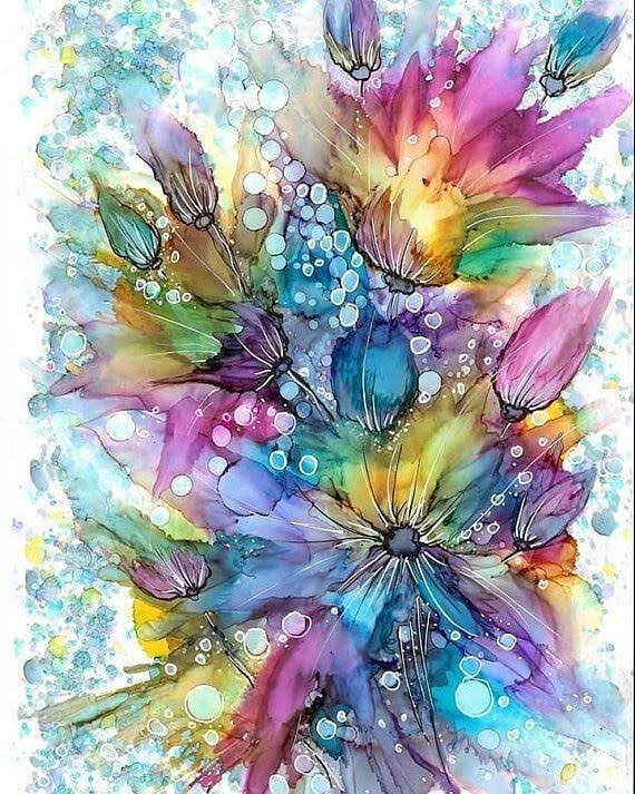Coral Flowers Alcohol Ink Print