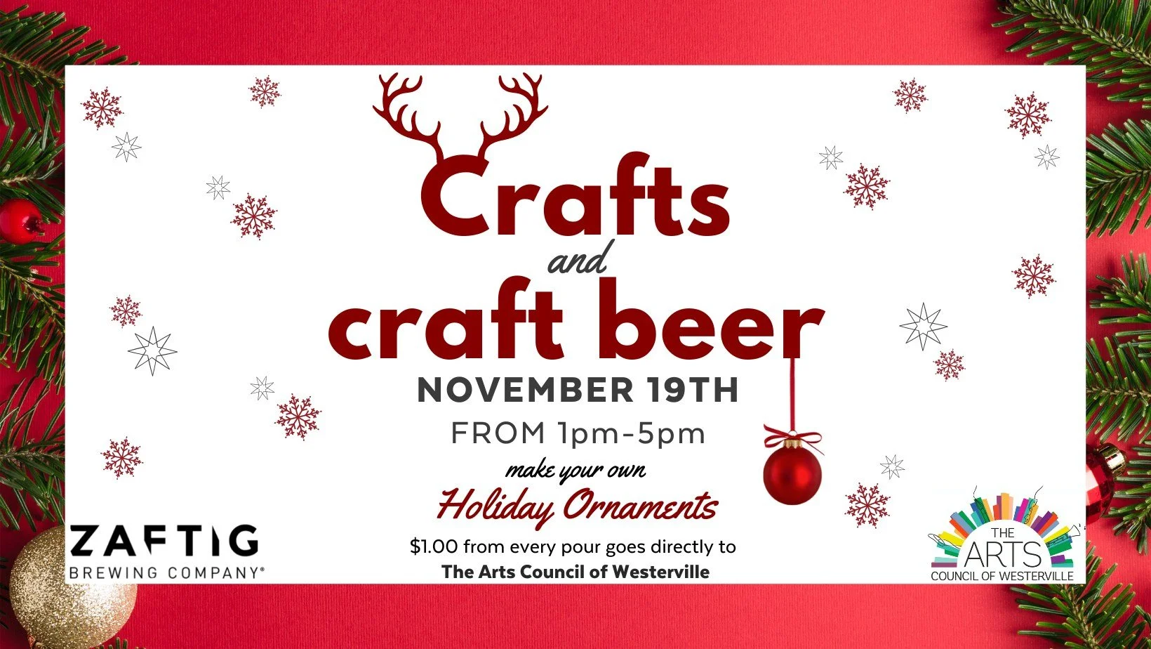 Nov. 19th-Crafts and Craft Beer- Craft Holiday Ornaments with the Council!