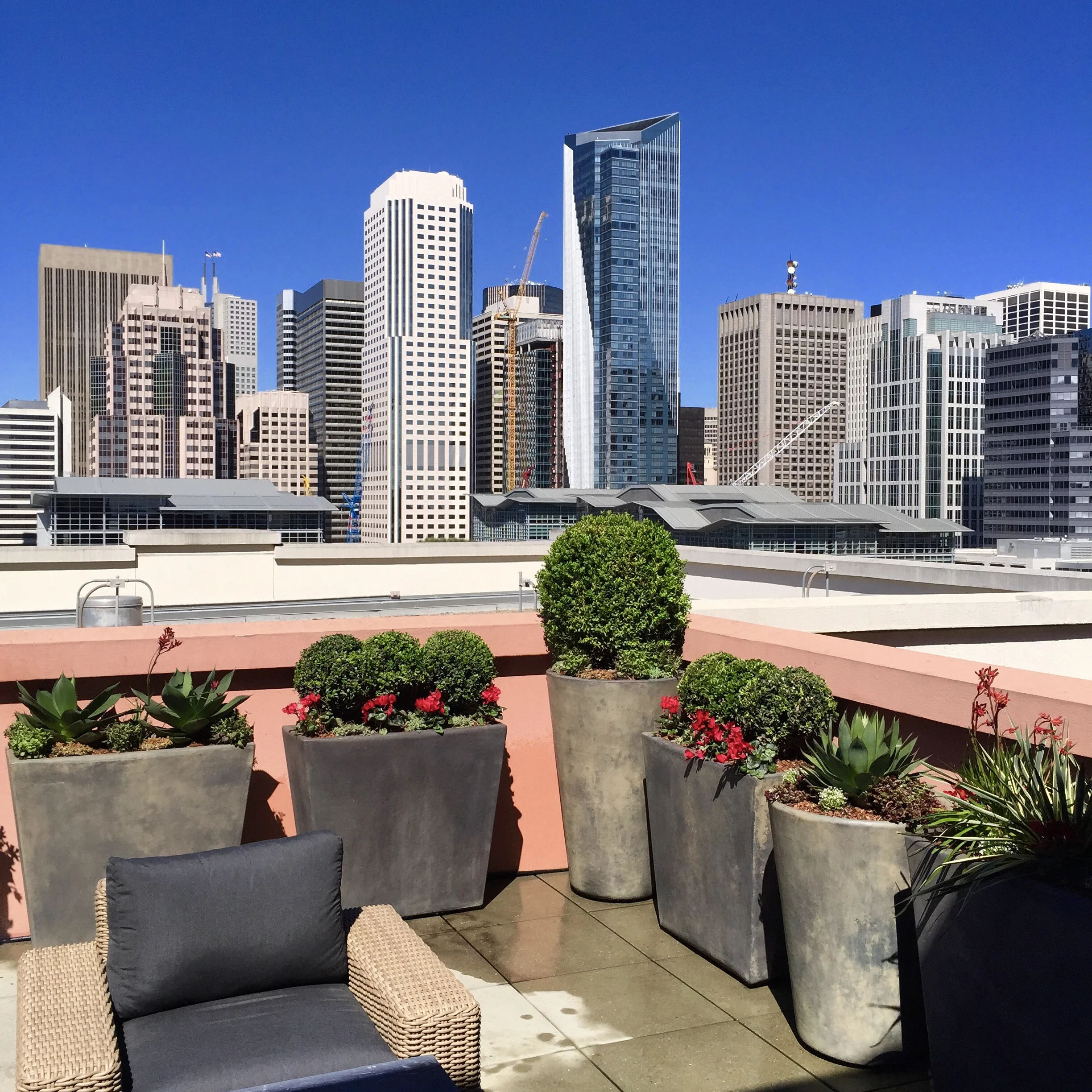 Balcony custom designed hardscape and landscape - All pots were custom designed and made for this project