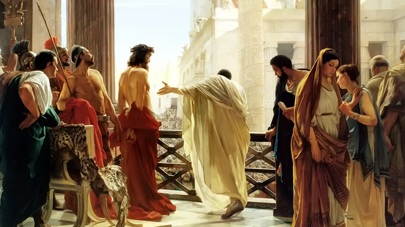 Pontius Pilate Offering Jesus to the People in the painting Ecce homo by Antonio Ciseri around 1870 
