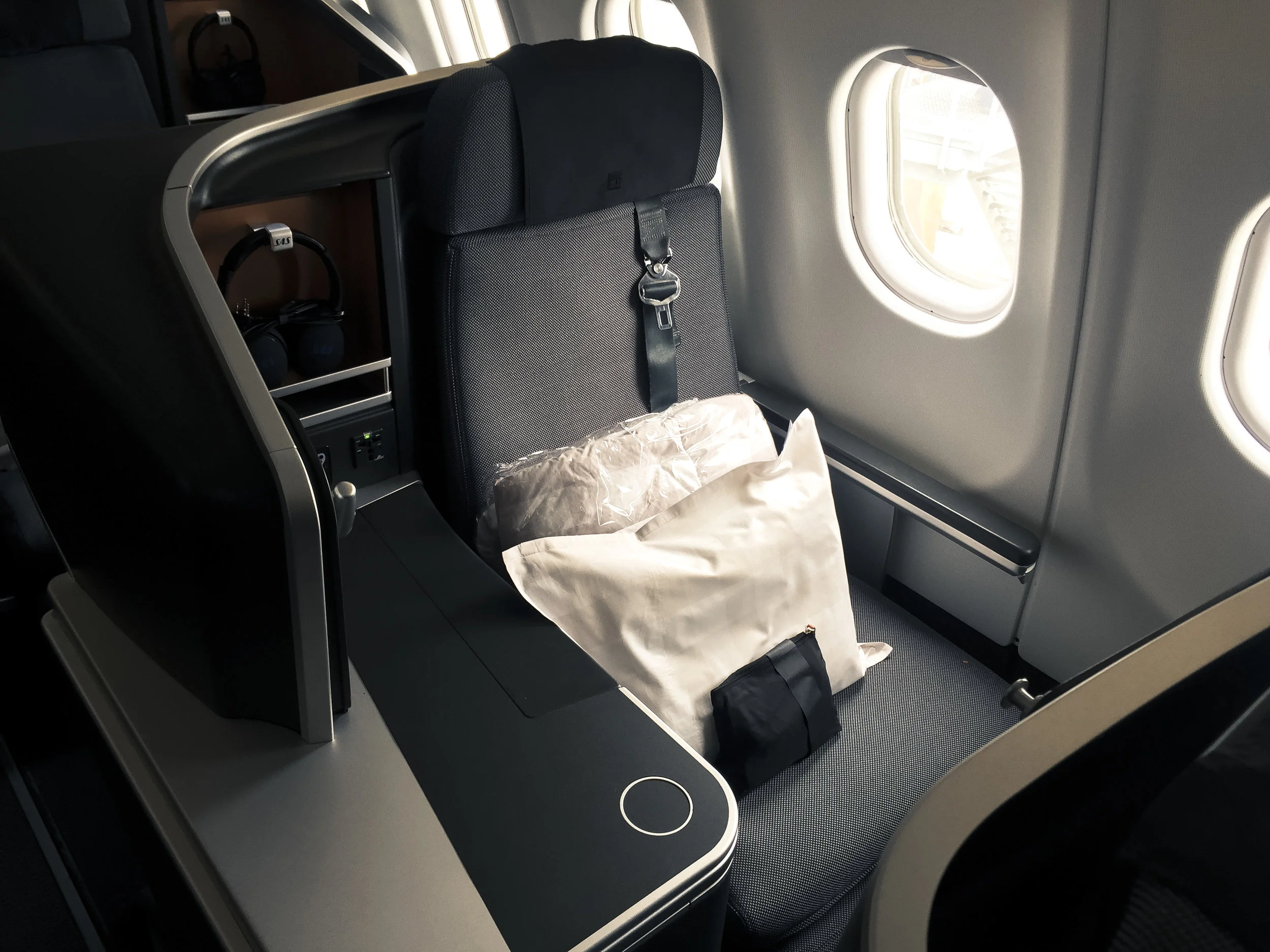 A SAS business window seat, these are more private than window seats in the odd numbered rows, where the seat is on the aisle.