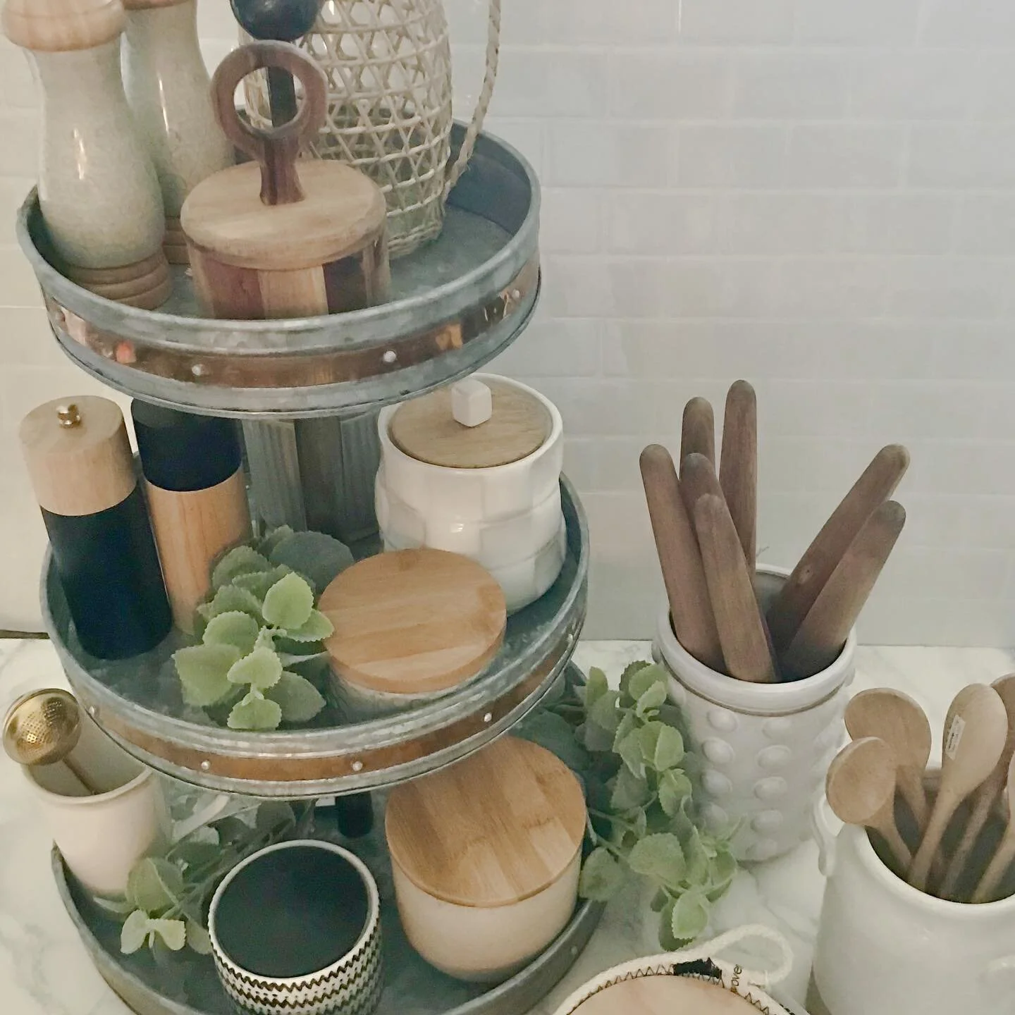 Elevate your kitchen counters with cute canisters, salt &amp; pepper shakers and good looking kitchen tools. We have a huge variety for you to choose from. Pretty &amp; functional! #kitchenaccessories #canisters #indigohomeanddesign #crabapplemarketg