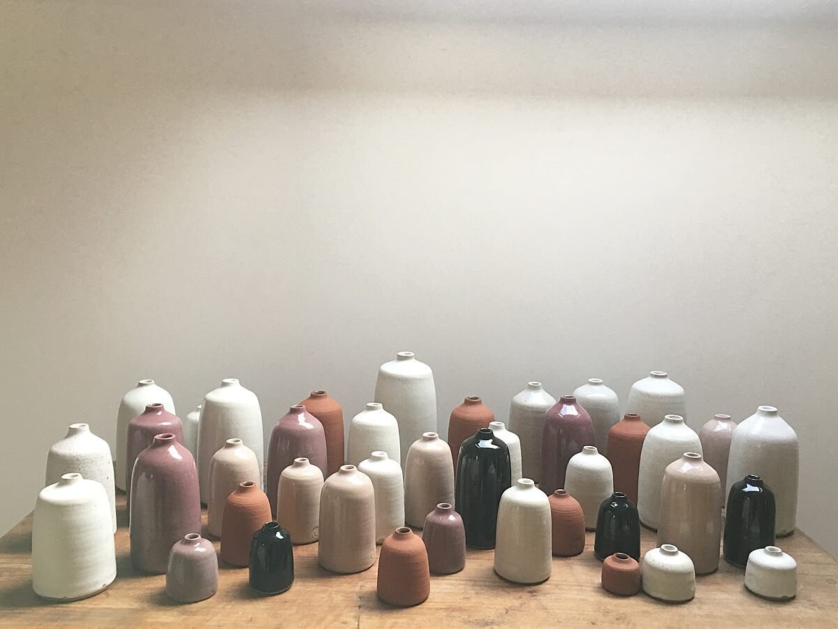 Happy Valentine&rsquo;s Day! Just for fun, here are some bottles in pinks and whites and earthenware terracotta clay, made some years ago for an exhibition at beautiful @frankwhitstable &hellip; 💘